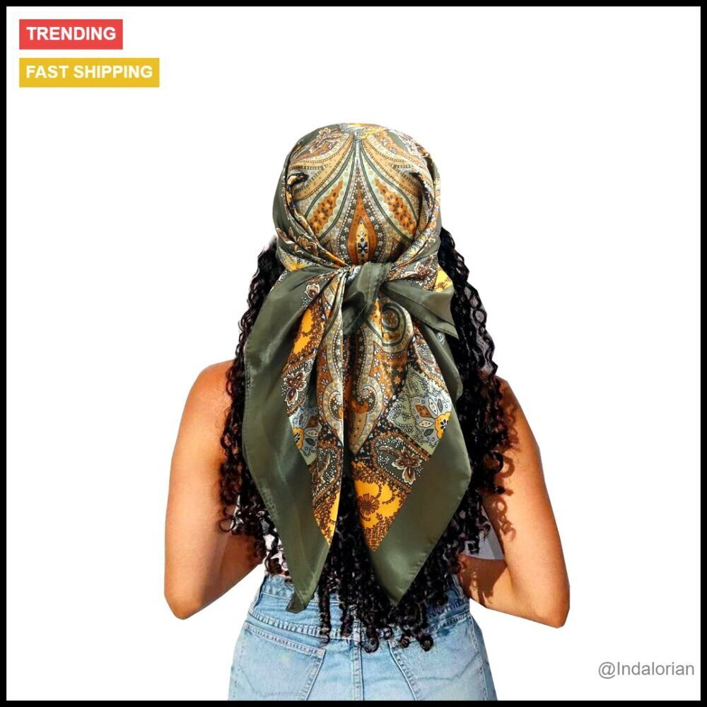 Large Square Satin Hair Scarf Silk Feeling Elegant Boho Head Wrap Accessory